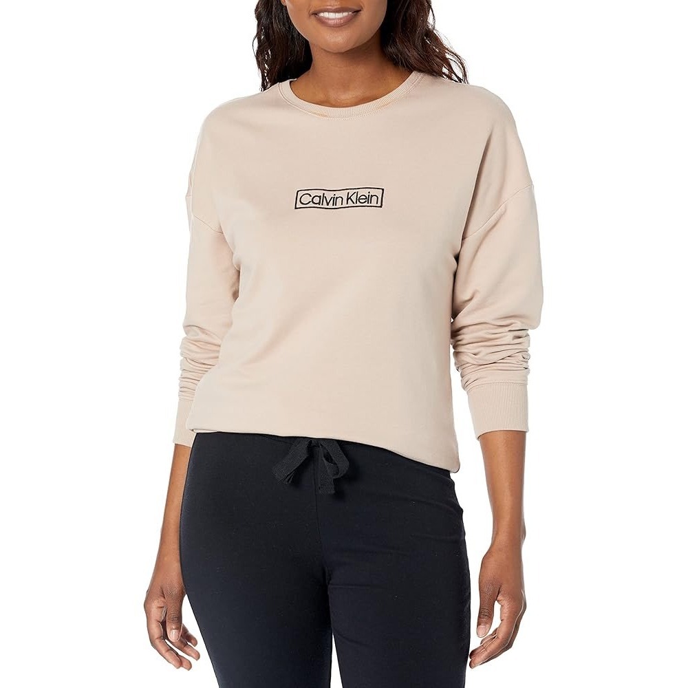 Calvin Klein Reimagined Heritage Crewneck Sweatshirt Size M Beige Logo Top